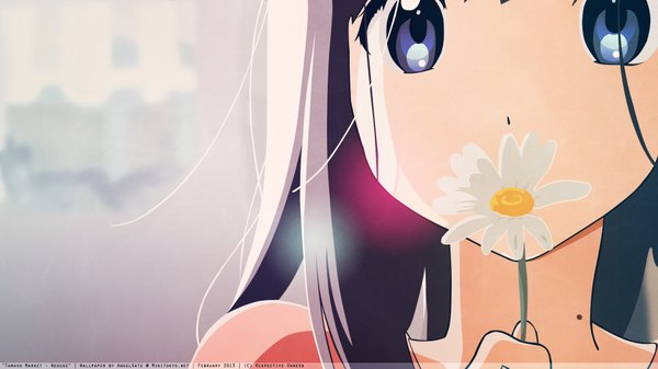Anime picture 1920x1080 with tamako market kyoto animation kitashirakawa tamako long hair looking at viewer highres blue eyes black hair wide image girl flower (flowers) petals