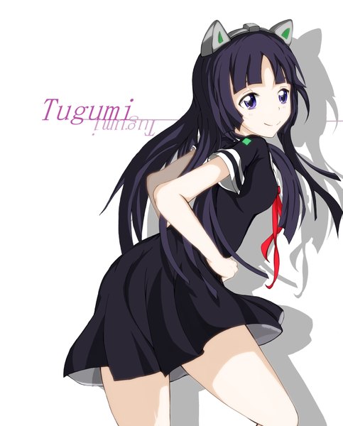 Anime picture 2894x3598 with guilty crown production i.g tsugumi single long hair tall image highres black hair simple background white background purple eyes animal ears cat ears girl uniform school uniform
