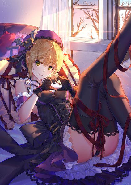 Anime picture 2480x3508 with idolmaster idolmaster cinderella girls idolmaster cinderella girls starlight stage miyamoto frederica shenteita (sharkpunk) single tall image looking at viewer blush fringe highres short hair light erotic blonde hair smile hair between eyes green eyes indoors pantyshot evening