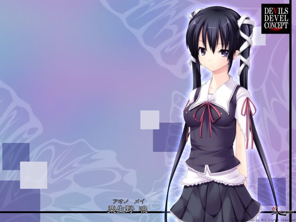 Anime picture 1600x1200 with devils devel concept (game) black hair twintails game cg black eyes girl ribbon (ribbons) hair ribbon