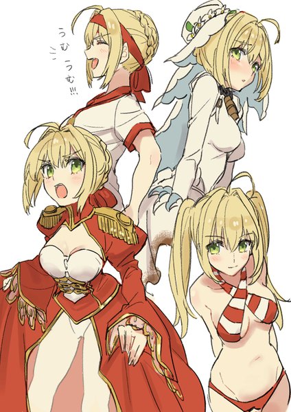 Anime picture 2114x2988 with fate (series) fate/grand order fate/extra fate/extra ccc nero claudius (fate) (all) nero claudius (bride) (fate) nero claudius (swimsuit caster) (fate) teshima nari single long hair tall image blush fringe highres short hair breasts open mouth light erotic blonde hair simple background