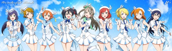 Anime picture 3365x1000 with love live! school idol project sunrise (studio) love live! nishikino maki yazawa nico toujou nozomi minami kotori ayase eli sonoda umi kousaka honoka hoshizora rin koizumi hanayo kidachi long hair highres short hair open mouth blue eyes black hair blonde hair