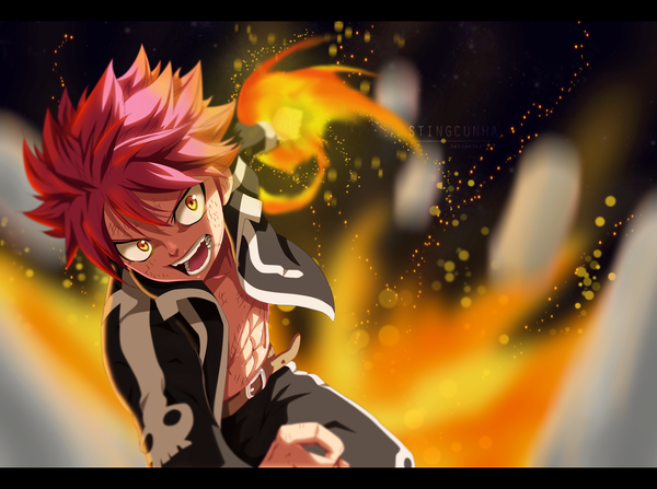 Anime picture 2000x1490 with fairy tail natsu dragneel stingcunha single highres short hair open mouth yellow eyes pink hair alternate costume coloring magic letterboxed muscle angry screaming boy fire