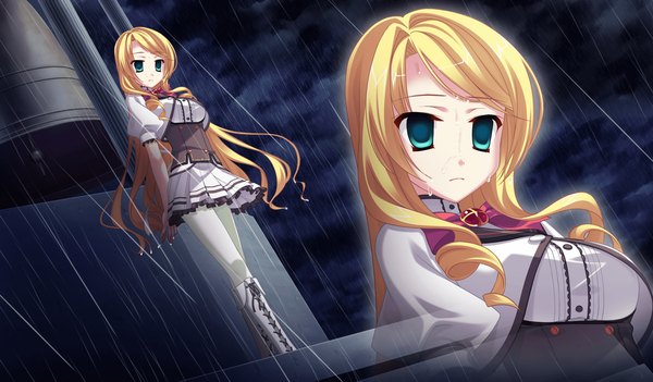 Anime picture 2048x1200 with princess evangile long hair highres blonde hair wide image green eyes game cg girl serafuku