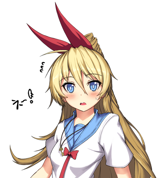 Anime picture 889x1000 with nisekoi shaft (studio) kirisaki chitoge [saw] single long hair tall image looking at viewer blush blue eyes blonde hair transparent background girl bow hair bow key