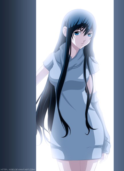 Anime picture 1082x1500 with the breaker sera kang ksei single long hair tall image blue eyes black hair coloring light girl dress detached sleeves
