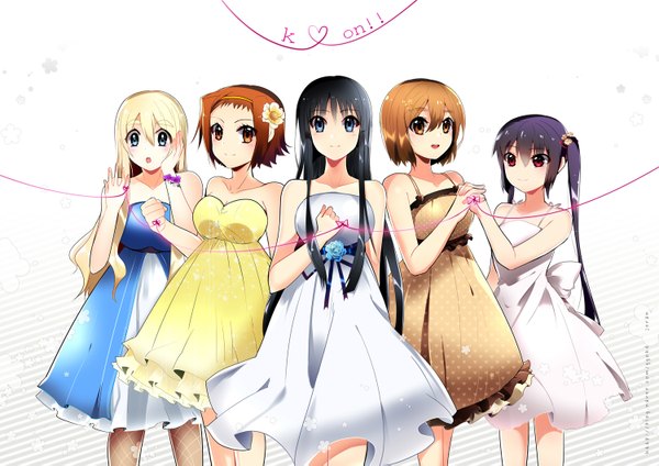 Anime picture 1500x1061 with k-on! kyoto animation akiyama mio hirasawa yui nakano azusa kotobuki tsumugi tainaka ritsu jeran (ggokd) long hair looking at viewer blush short hair breasts open mouth blue eyes black hair blonde hair smile brown hair large breasts