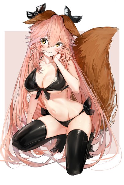 Anime picture 2000x2962 with fate (series) fate/extra tamamo (fate) (all) tamamo no mae (fate) silver (chenwen) single tall image looking at viewer blush fringe highres breasts light erotic simple background smile hair between eyes large breasts bare shoulders animal ears yellow eyes