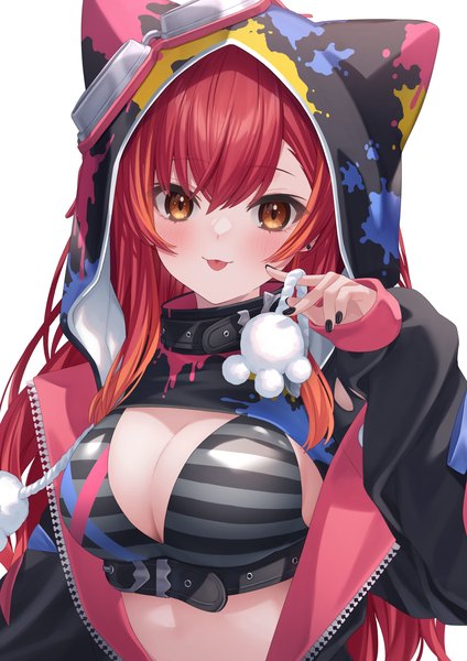 Anime picture 2026x2865 with virtual youtuber vspo! nekota tsuna jimmy madomagi single long hair tall image looking at viewer blush fringe highres breasts light erotic smile hair between eyes large breasts brown eyes cleavage red hair long sleeves