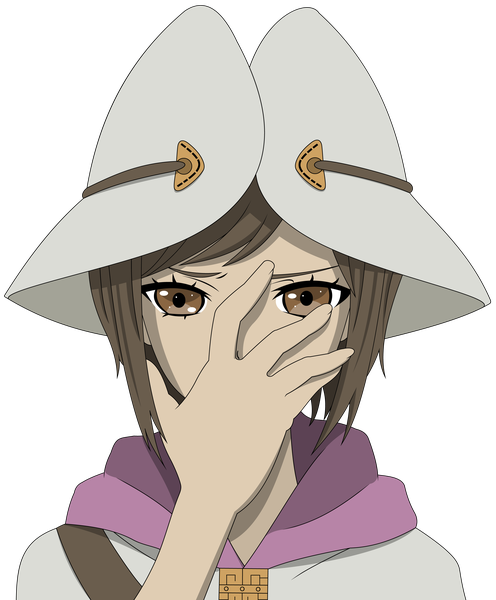 Anime picture 5368x6500 with shin sekai yori a-1 pictures watanabe saki baka shisen single tall image looking at viewer fringe highres short hair brown hair brown eyes absurdres portrait transparent background covering vector hand on face covering face girl