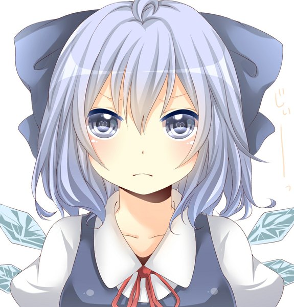 Anime picture 1024x1070 with touhou cirno yamasuta single tall image looking at viewer short hair blue eyes simple background white background blue hair girl bow hair bow wings