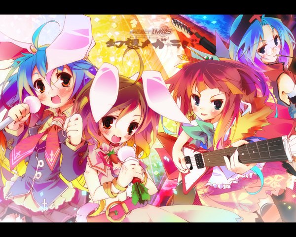 Anime picture 1280x1024 with touhou iosys reisen udongein inaba houraisan kaguya inaba tewi yagokoro eirin kamiya yuu bunny ears bunny girl music girl