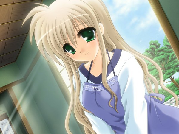 Anime picture 1024x768 with sakura machizaka stories (game) long hair blonde hair green eyes game cg girl