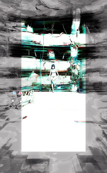 Аниме картинка 2000x3236 с iwai ryo один (одна) высокое изображение высокое разрешение грудь чёрные волосы красные глаза большая грудь девушка чулки купальник отдельные рукава бикини сердце (символ) провод (провода) лягушка