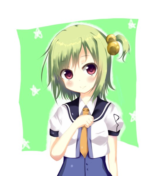 Anime picture 3000x3428 with nirata ni fumihiko single tall image blush highres short hair ponytail green hair light smile side ponytail girl uniform school uniform necktie