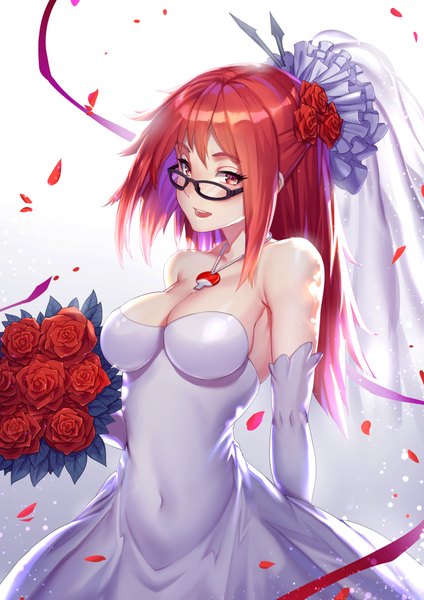Anime picture 800x1131 with naruto studio pierrot naruto (series) karin (naruto) raijuu (bakanara) single long hair tall image looking at viewer blush fringe breasts open mouth simple background smile red eyes standing white background bare shoulders holding
