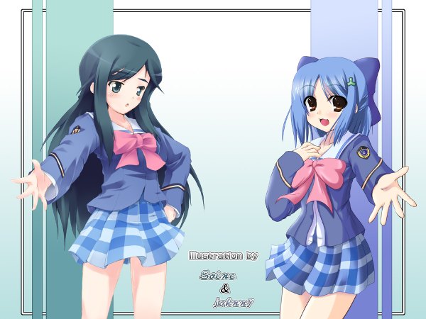 Anime picture 1200x900 with gakuen utopia manabi straight inamori mika soine plaid skirt plaid skirt etou mei