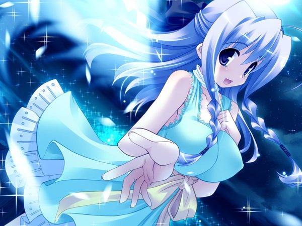 Anime picture 1600x1200 with blue eyes light erotic blue hair game cg girl