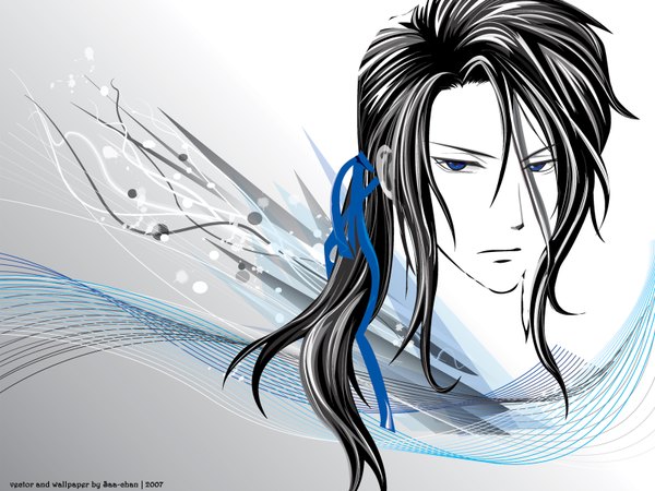 Anime picture 1600x1200 with blood+ production i.g haji single long hair blue eyes black hair boy ribbon (ribbons) hair ribbon