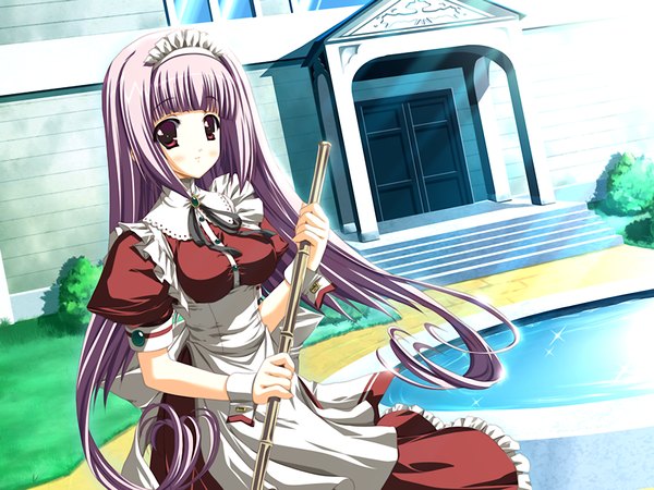 イラスト 1200x900 と aruji no tame (game) 赤い目 game cg purple hair maid