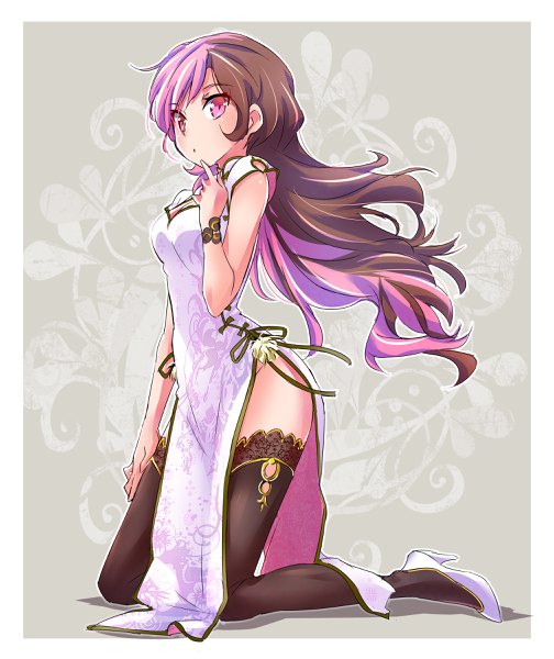Anime picture 2015x2400 with rwby rooster teeth neopolitan (rwby) iesupa single long hair tall image looking at viewer highres breasts light erotic simple background brown hair brown eyes pink hair full body traditional clothes pink eyes multicolored hair wind
