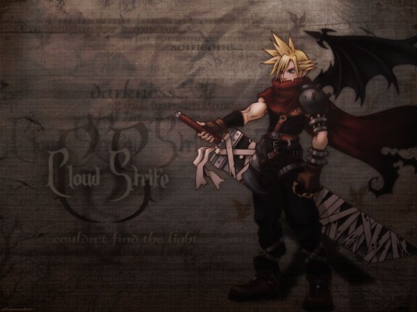 Anime picture 1600x1200 with kingdom hearts final fantasy final fantasy vii square enix cloud strife sword scarf