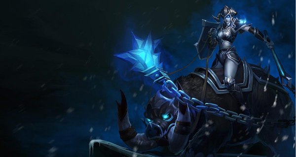 Anime picture 1216x648 with league of legends sejuani (league of legends) tagme (artist) single wide image horn (horns) teeth fang (fangs) girl animal armor chain shield mace