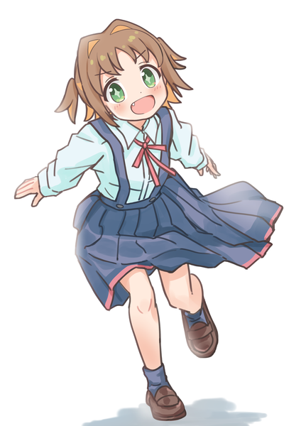 Anime picture 2894x4093 with onii-chan wa oshimai! studio bind oka asahi free palet single tall image looking at viewer blush highres short hair open mouth simple background brown hair white background green eyes :d fang (fangs) girl uniform school uniform