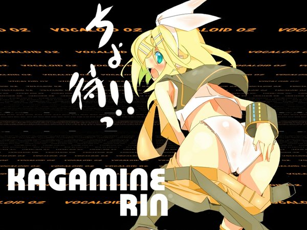 Anime picture 1024x768 with vocaloid kagamine rin light erotic black background girl underwear panties