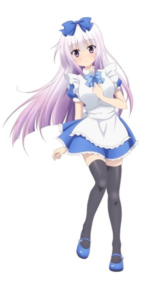 Anime picture 500x999 with alice or alice airi (alice or alice) kuwabara naoko single long hair tall image looking at viewer blush fringe simple background standing white background purple eyes purple hair full body blunt bangs head tilt multicolored hair grey hair two-tone hair