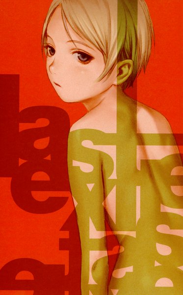 Anime picture 2174x3490 with last exile gonzo tatiana wisla range murata tall image highres short hair open mouth blue eyes light erotic blonde hair simple background looking back back bob cut girl