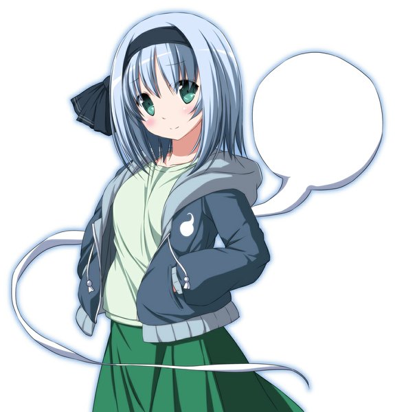 Anime picture 1018x1063 with touhou konpaku youmu myon nori tamago single tall image looking at viewer blush short hair blue eyes simple background smile white background blue hair ghost girl jacket hairband