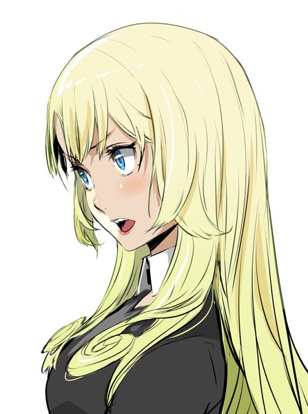 Anime picture 2288x3072 with vamp! ferret von balstein enami katsumi single long hair tall image blush fringe highres open mouth blue eyes simple background blonde hair white background looking away lipstick portrait pink lipstick girl