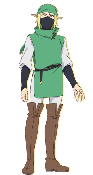 Anime picture 850x1600 with dekoboko majo no oyako jijou fennel (dekoboko majo no oyako jijou) single tall image looking at viewer short hair blonde hair standing full body pointy ears official art elf transparent background boy boots thigh boots mask bandana