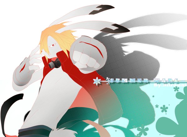 Anime picture 1194x877 with summer wars madhouse king kazuma mirunai blonde hair red eyes zoom layer casual gloves glasses belt bunny