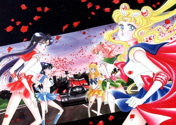 Anime picture 1386x980 with bishoujo senshi sailor moon toei animation tsukino usagi chibiusa aino minako kino makoto mizuno ami hino rei sailor venus sailor mars sailor mercury sailor jupiter sailor chibi moon long hair short hair blue eyes black hair blonde hair multiple girls green eyes