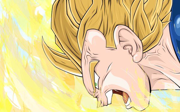 Anime picture 7000x4375 with dragon ball dragon ball z vegeta single highres short hair open mouth blonde hair wide image green eyes absurdres face boy