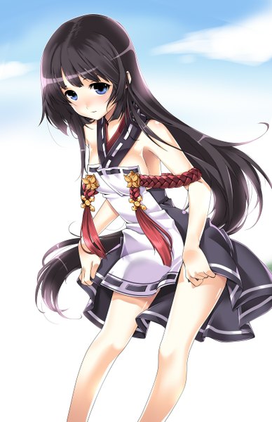 Anime picture 1708x2641 with sword girls kuro (kuronell) single long hair tall image highres blue eyes black hair legs girl sundress