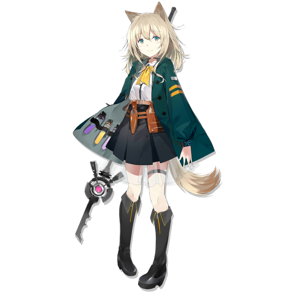 Anime-Bild 1024x1024 mit arknights podenco (arknights) sutorora single long hair looking at viewer fringe blonde hair smile hair between eyes standing animal ears full body tail animal tail official art transparent background dog ears dog tail dog girl