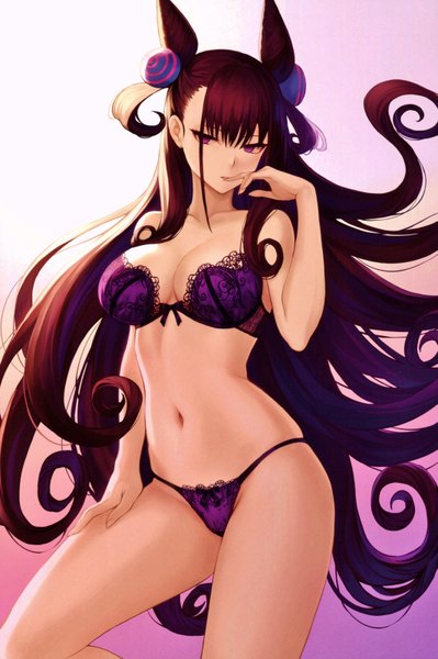 Anime picture 4250x6383 with fate (series) fate/grand order murasaki shikibu (fate) mashuu (neko no oyashiro) single long hair tall image looking at viewer fringe highres breasts light erotic simple background hair between eyes brown hair large breasts standing purple eyes bare shoulders payot