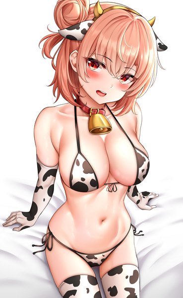 Anime picture 2732x4448 with yahari ore no seishun love comedy wa machigatteiru. brains base (studio) yuigahama yui nyung single tall image looking at viewer blush fringe highres short hair breasts light erotic red eyes large breasts sitting animal ears pink hair head tilt horn (horns)