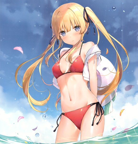 Anime picture 6630x6884 with saenai heroine no sodatekata a-1 pictures sawamura spencer eriri 6u (eternal land) single long hair tall image looking at viewer fringe highres blue eyes light erotic blonde hair hair between eyes twintails payot absurdres sky cloud (clouds) outdoors
