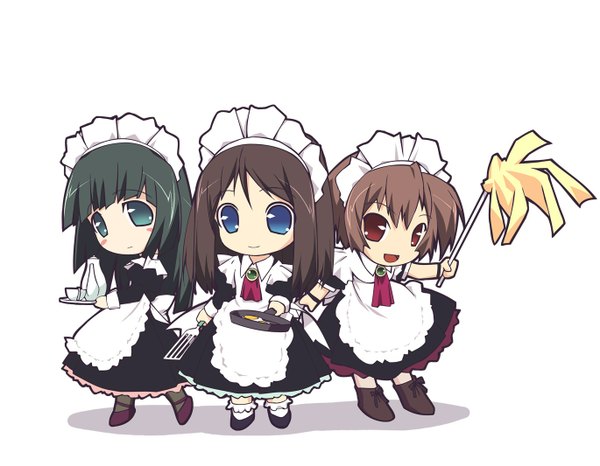 Anime picture 1369x1065 with murakami suigun white background maid chibi tagme
