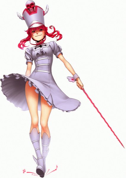 Anime picture 1415x1996 with kill la kill studio trigger jakuzure nonon revolmxd single long hair tall image looking at viewer simple background smile white background payot pink hair full body pink eyes walking smirk girl dress boots