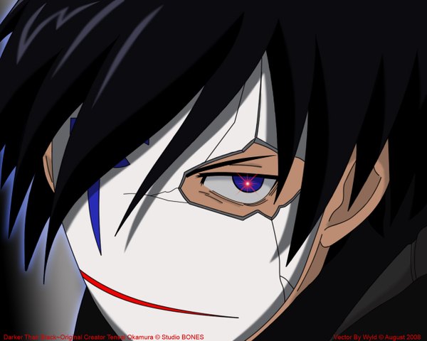 Anime picture 1280x1024 with darker than black studio bones hei (darker than black) single short hair blue eyes black hair close-up face boy mask