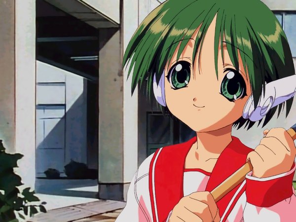 Anime picture 1024x768 with to heart multi short hair green eyes green hair uniform school uniform robot ears