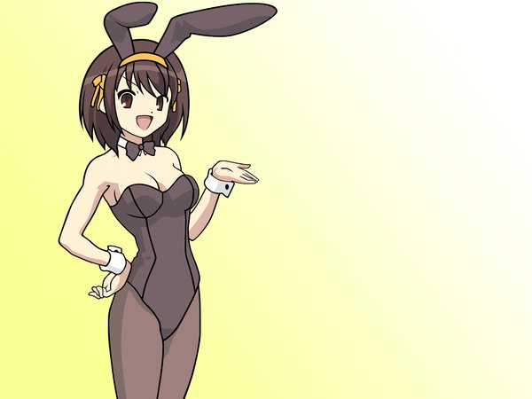 Anime picture 1600x1200 with suzumiya haruhi no yuutsu kyoto animation suzumiya haruhi light erotic bunny girl vector girl bunnysuit