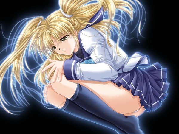Anime picture 1024x768 with izumo (game) yamamoto kazue light erotic blonde hair yellow eyes game cg girl serafuku