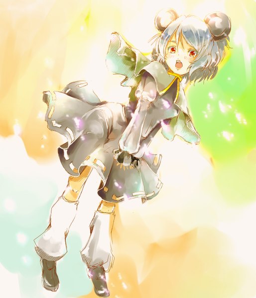 Anime picture 1284x1500 with touhou nazrin yae (mono110) single tall image short hair open mouth red eyes animal ears grey hair girl socks gaiters