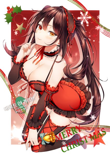Anime picture 4093x5787 with date a live tokisaki kurumi ggatip single long hair tall image blush fringe highres breasts light erotic black hair hair between eyes red eyes large breasts twintails yellow eyes payot absurdres cleavage